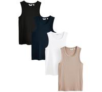 NEXT Hombres Pack de 4 camisetas acanaladas sin mangas de corte slim Black/White/Neutral/Navy XL