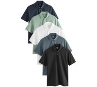 Next Hombres Pack de 5 Polos de Punto de Manga Corta de Corte Slim Azul Marino/Negro/Gris/Blanco/Verde Salvia XL