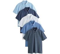 Next Hombres Pack de 5 Polos de Punto de Manga Corta y Corte estándar Azul Geo/Azul sólido XXL
