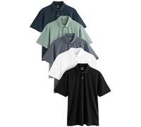 Next Hombres Pack de 5 Polos de Punto de Manga Corta y Corte estándar Azul Marino/Marrón/Gris/Blanco/Verde Salvia L