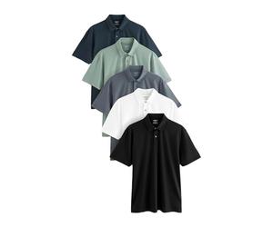 NEXT Hombres Pack de 5 Polos de Punto de Manga Corta y Corte estándar Navy/Sage Green/Grey/White/Black XL
