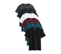 NEXT Hombres Pack de 6 Camisetas básica de Corte estándar en algodón Azul Marino/Verde Azulado/Blanco/Negro/Verde/Burdeos S