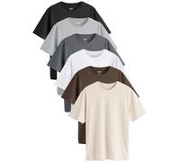 NEXT Hombres Pack de 6 Camisetas básica de Corte estándar en algodón Black/White/Grey/Slate Grey/Stone/Brown S