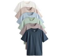 NEXT Hombres Pack de 6 Camisetas básica de Corte estándar en algodón Ecru/Blue/Green/Neutral/Grey/Stone S