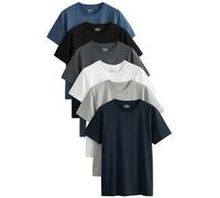 Next Hombres Pack de 6 Camisetas básica de Corte estándar en algodón Negro/Pizarra/Gris Marga/Blanco/Azul Marino XL