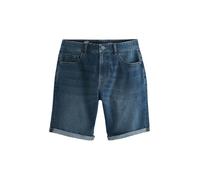 NEXT Hombres Pantalones Cortos en Denim elástico de Corte Recto Azul Medio 30