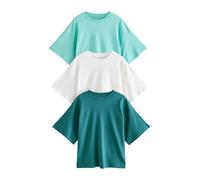 NEXT Mujeres Camiseta densa de Cuello Redondo con Corte Extragrande Cuadrado y Holgado Teal/Ecru/Blue L