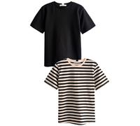 NEXT Mujeres Pack de 2 Camisetas densas de Manga Corta Black/Ecru Stripe 42