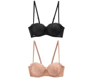 NEXT Mujeres Pack de 2 Sujetadores de Encaje sin Tirantes multiposición con Relleno Ligero A-E Negro/Praline Nude 75 C