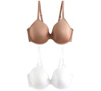 NEXT Mujeres Pack de 2 Sujetadores Invisibles de Copa Completa con Relleno Ligero y Efecto Reductor A-E Praline Nude/White 80 D