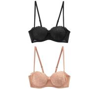 NEXT Mujeres Pack de 2 Sujetadores multiposición de Encaje con Relleno Ligero, sin Tirantes, para Copas A-E Negro/Praline Nude 75 C