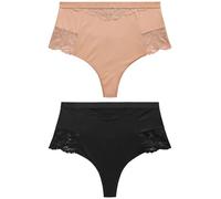 NEXT Mujeres Pack de 2 Tangas de Talle Alto con un Ligero Efecto Moldeador y diseño Reductor en el Abdomen Negro/Praline Nude 42