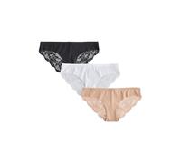 NEXT Mujeres Pack de 3 Braguitas brasileñas con Panel Trasero de Encaje Que no se marcan Negro/Blanco/Praline Nude 40