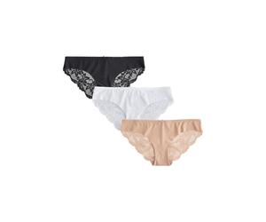 NEXT Mujeres Pack de 3 Braguitas brasileñas con Panel Trasero de Encaje Que no se marcan Negro/Blanco/Praline Nude 40