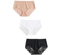 NEXT Mujeres Pack de 3 Braguitas de Talle Medio Que no Dejan Marcas con Panel Trasero de Encaje Negro/Blanco/Praline Nude 46