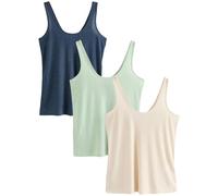 NEXT Mujeres Pack de 3 Camisetas acanaladas de Tirantes holgadas con Cuello Redondo Navy Blue/Sage Green/Ecru 46