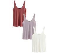 NEXT Mujeres Pack de 3 Camisetas acanaladas de Tirantes holgadas con Cuello Redondo Rust/Cream/Mauve Purple 42