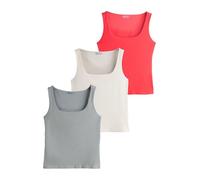 NEXT Mujeres Pack de 3 camisetas sin mangas con cuello cuadrado Beige/Grey/Red L