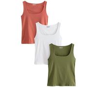 NEXT Mujeres Pack de 3 camisetas sin mangas con cuello cuadrado Khaki/Ecru/Rust XS