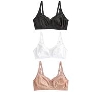 NEXT Mujeres Pack de 3 Sujetadores de Encaje extracómodos sin Aros de Copa Completa con sujeción Total Negro/Blanco/Praline Nude 75 F