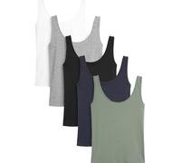 NEXT Mujeres Pack de 5 Camisetas con Tirantes Anchos Black/White/Grey/Navy Blue/Green 36