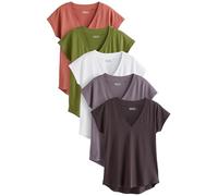 NEXT Mujeres Pack de 5 Camisetas de Manga Japonesa con Cuello en Pico 100% algodón White/Grey/Khaki/Rust/Brown M