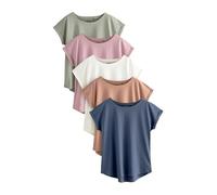 NEXT Mujeres Pack de 5 Camisetas de Manga Japonesa Ecru/Taupe/Brown/Blue/Yellow XS