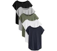 Next Mujeres Pack de 5 Camisetas de Manga Japonesa Gris/Blanco/Negro/Azul Marino/Verde Caqui 48