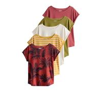 NEXT Mujeres Pack de 5 Camisetas de Manga Japonesa Pink/Green/White/Yellow Stripe/Palm Print S