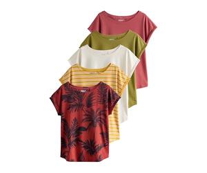 NEXT Mujeres Pack de 5 Camisetas de Manga Japonesa Pink/Green/White/Yellow Stripe/Palm Print S