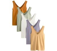 NEXT Mujeres Pack de 5 camisetas sin mangas amplias Blue/Mauve/Pastel Green L