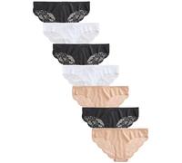 NEXT Mujeres Pack de 7 Braguitas brasileñas cómodas Que no se marcan con Panel de Encaje Trasero Negro/Blanco/Praline Nude 44