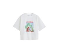 NEXT Mujeres Sudadera de Manga Corta con Motivo Veraniego Adornado con Cuentas Ecru White M