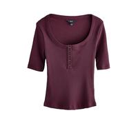 NEXT Mujeres Top de Manga Corta con Botones y Cuello Henley de canalé Ancho Berry Red 42