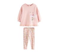 NEXT Niñas Conjunto de sudadera con volantes en el bajo y leggings Pink Floral Fairy 12 Meses-18 Meses