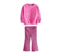 NEXT Niñas Conjunto de sudadera y leggings acampanados Pink Heart Animal Print 3 Años-4 Años