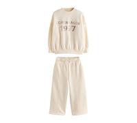 NEXT Niñas Conjunto de sudadera y pantalones de chándal de pernera ancha Ecru Slogan 16 Años