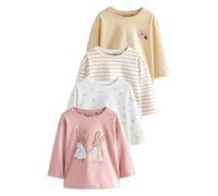 Next Niñas Pack de 4 Camisetas de Manga Larga con Conejito Bordado Rosa/Blanco 18 Meses