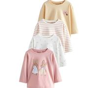 NEXT Niñas Pack de 4 Camisetas de Manga Larga con Conejito Bordado Rosa/Blanco 2 Años-3 Años