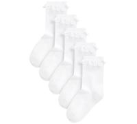NEXT Niñas Pack de 5 pares de calcetines tobilleros escolares con volante, suela acolchada y alto contenido de algodón Blanco 26.5-30.5