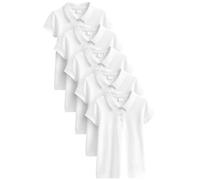 NEXT Niñas Pack de 5 Polos de Manga Corta de Corte estándar 100% algodón Blanco 8 Años