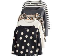Next Niñas Pack de 5 Tops de canalé con Manga Larga Negro/Blanco 3 Años