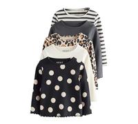 NEXT Niñas Pack de 5 Tops de canalé con Manga Larga Negro/Blanco 6 Años-7 Años
