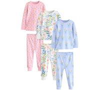 NEXT Niñas Pack de Tres Pijamas cómodos de Flores Rosa/Azul 12 Meses-18 Meses