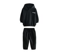 NEXT Niños Conjunto de pantalón de chándal y sudadera con capucha con eslógan Negro 5 Años-6 Años