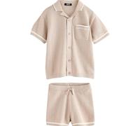 NEXT Niños Conjunto de pantalones cortos y polo de punto con cuello de solapas texturizado Taupe 5 Años-6 Años