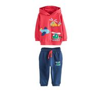 NEXT Niños Conjunto de sudadera con capucha y pantalones de chándal Red/Navy Blue Appliqué Transport 2 Años-3 Años