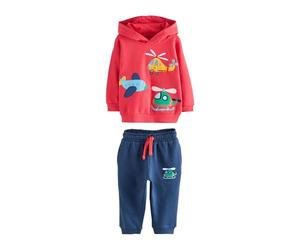 NEXT Niños Conjunto de sudadera con capucha y pantalones de chándal Red/Navy Blue Appliqué Transport 3 Años-4 Años