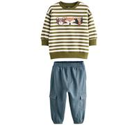 NEXT Niños Conjunto de sudadera y pantalones de chándal de estilo utilitario Green/Ecru Stripe 2 Años