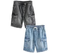 NEXT Niños Pack de 2 Vaqueros Cortos Estilo Cargo 100% algodón Grey/Mid Blue 10 Años